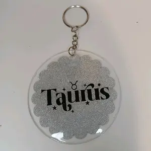 Zodiac sign 3in silver glitter Keychain