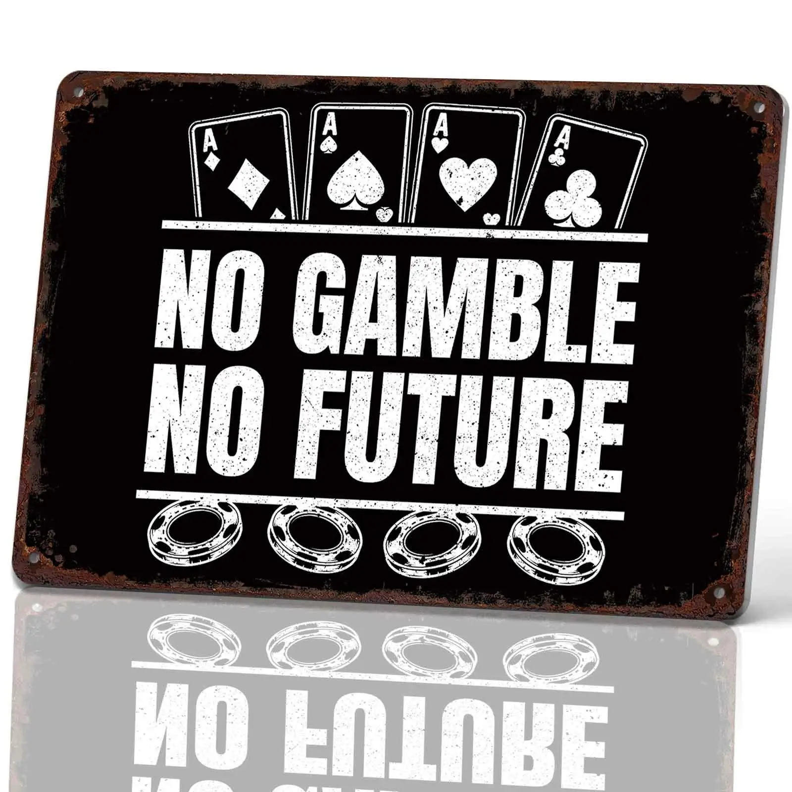 No Gamble No Future Poker Metal Tin Sign 8x12 Inch Vintage Wall Decor with 4 Aces Poker Chips Retro Wall Art for Game Room Bar Man Cave Gift for Poker Lovers