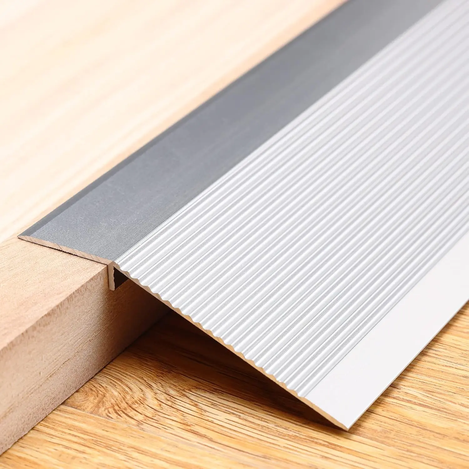Matte Silver Aluminum Floor Transition Strip - 2.9ft x 3.9in Flooring Reducer for Doorways, Threshold Ramp, Tile & Laminate, Bridges 0.3-1.6in Height Gaps