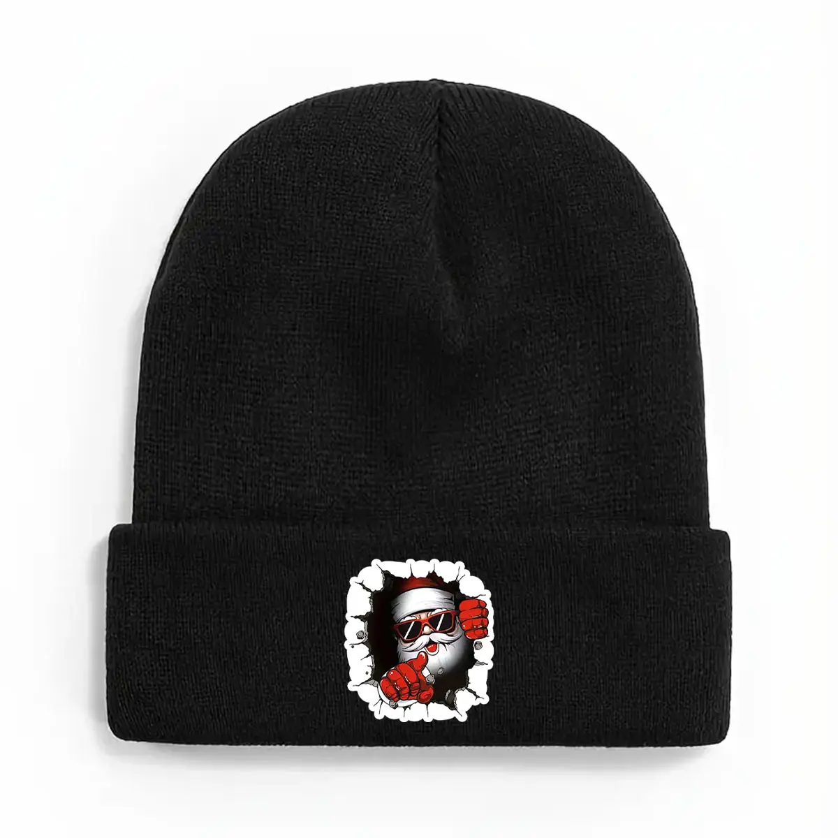 Unisex Santa Claus Graphic Fitted Stretch Acrylic Cuffed Winter Beanie Hat - Heat Insulating, Skin-Friendly, Breathable, Warm, One Size for Festive, Everyday Casual Outdoor Wear, Hand Wash Only, Dry In Shade