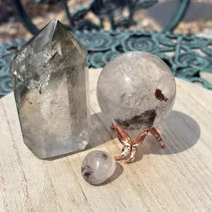 Garden Party Lodolite Tower Quartz Set with Sphere and Butterfly Stand