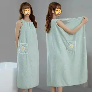 Soft Absorbent Bathrobe Wearable Bath Skirt for Women with Daisy Print Bath Towel for Home and Travel Charming Colors & Versatile Use