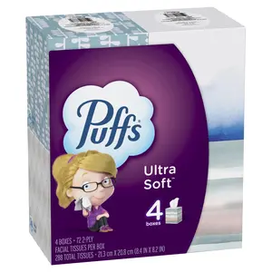 Ultra Soft Non-Lotion Facial Tissues - 4-Pack Mega Cube Boxes in Purple, 72 Tissues Each for Soft Care