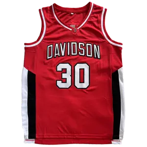 Davidson College Men's Curry Basketball Jersey Red Stitched Number 30 Sports Apparel