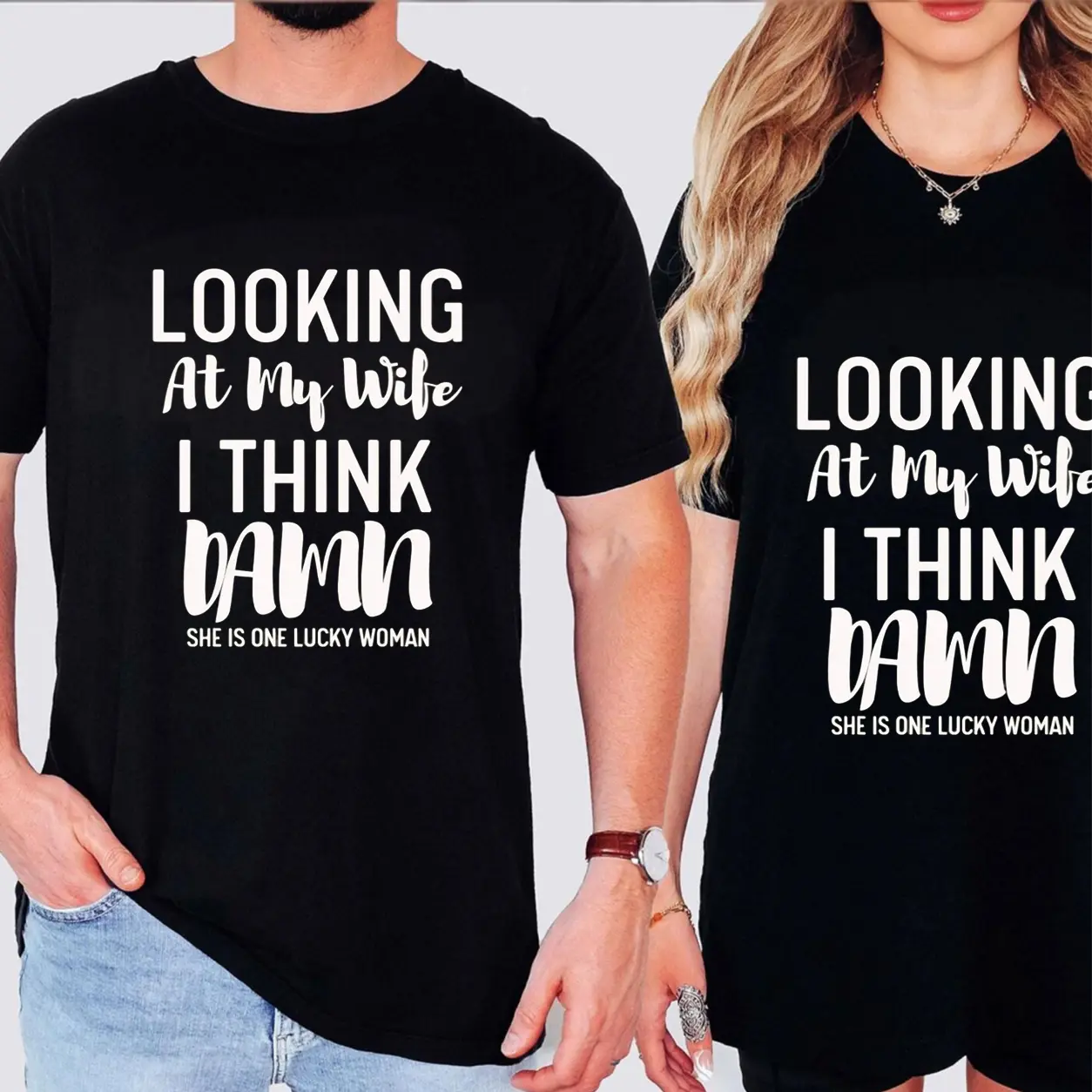 Unisex Pure Cotton T-shirt Men Humorous Wife Theme Text Print Universal Couple Short Sleeve Tee