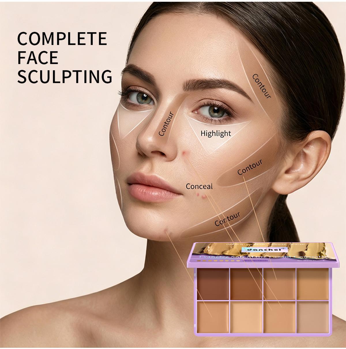Danchel 1-Count Concealer Palette, Multi-Use Concealer, Longwear Concealer, 8 Shades Available, All-in-One Multi-Effect, Soft Mist Luxury Finish, Waterproof & Transfer-Proof, Long-Wearing, All-Day Coverage, Suitable for All Skin Types