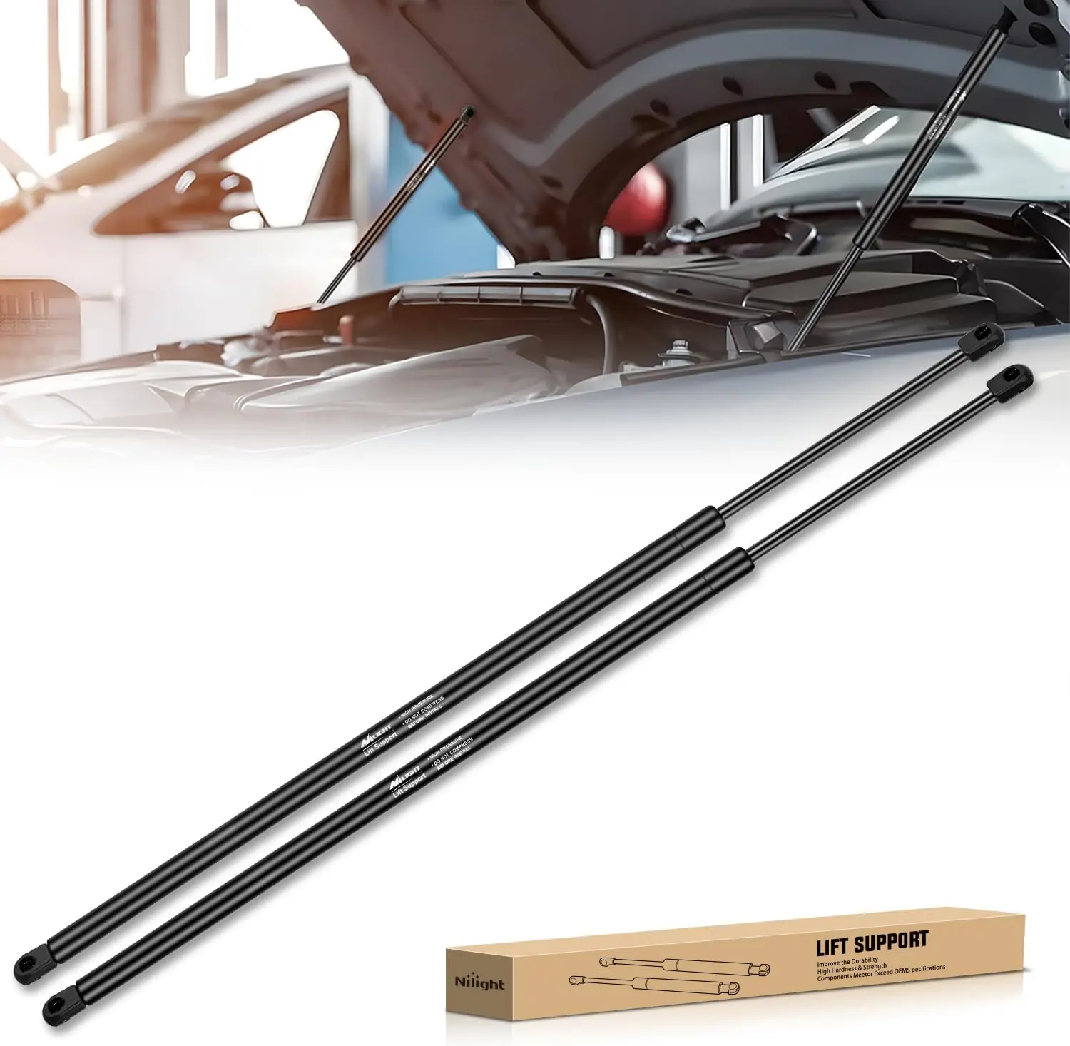 Nilight 6333 High-Strength Hood Gas Struts Lift Supports, 27in Hood Lift Leak-Proof Spring Shocks, 2PCS Rod Set for Toyota Camry 2007-2011, Smooth Opening Vehicle Accessories for Daily Use