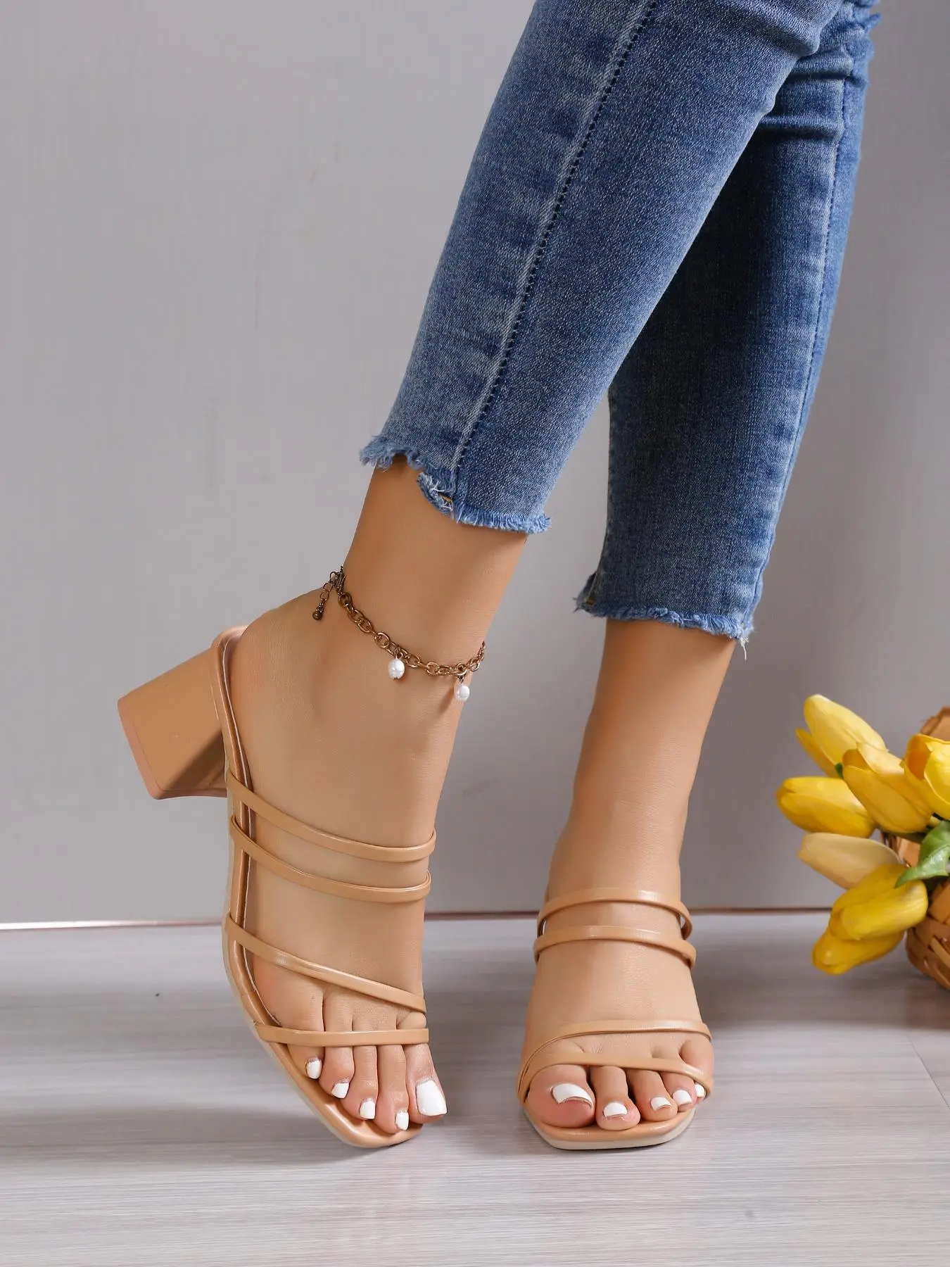 Women's Solid Color Slip on Sandals, Casual Open Toe Sandals for Summer, Comfortable Shoes for Daily, Women & Girls Back To School, Walking Shoes, Foo