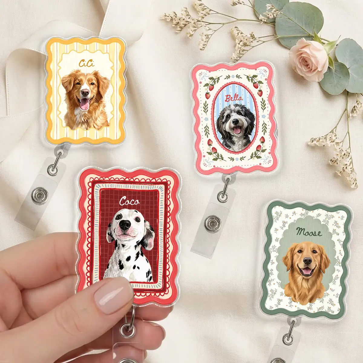 Personalized Dog Badge Reel, Custom Pet Watercolor Photo Badge Reel, Nurse Badge Reel, Dog Mom Gift K Moore (2)