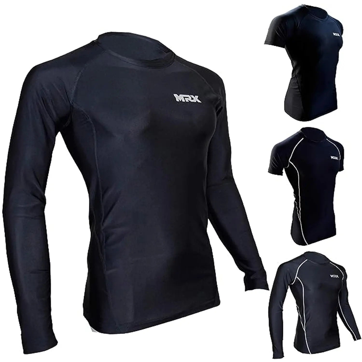 MRX BOXING & FITNESS Men's Compression Rash Guard, Short & Long Sleeve Slim-Fit Activewear Fitness Top, Breathable Polyester Base Layer for MMA, BJJ & Gym Workouts, Athletic Apparel