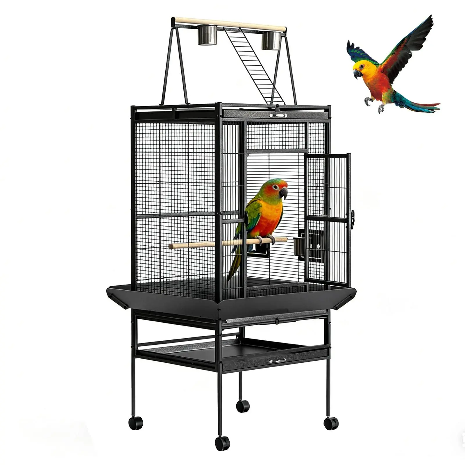 68"h Bird Cage, Large Bird Cage with Play Top, Rolling Stand for Parakeets, Cockatiels, Parrots, Budgies, Lovebirds, Small/Medium Birds