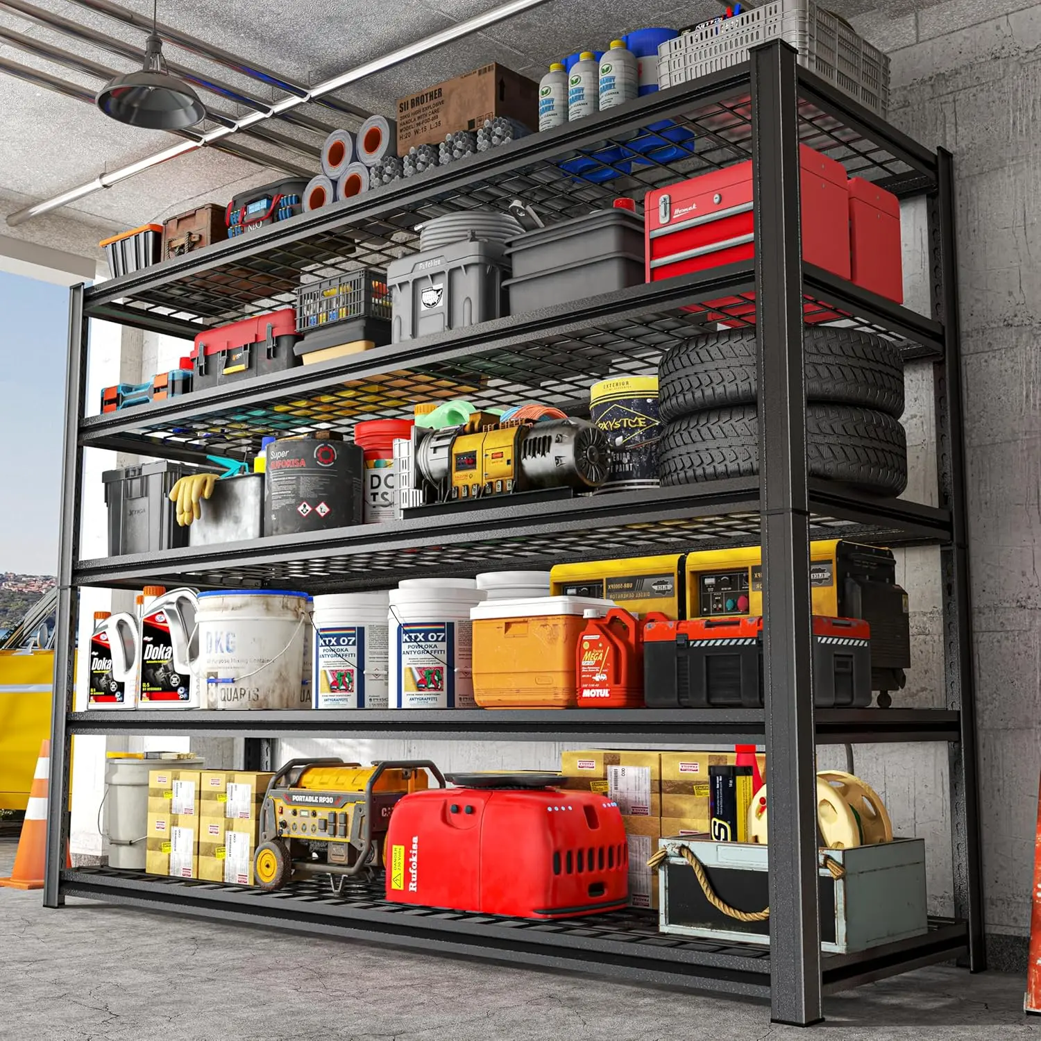 5-Shelf Storage Shelves, Heavy Duty Metal Shelving Unit |   Adjustable, Black, 24" D x 47.3" W x 71" H, Ideal for Garage, Pantry, Kitchen - Utility Shelving Rack, Utility Shelves [TikTokShopHolidayHaul]
