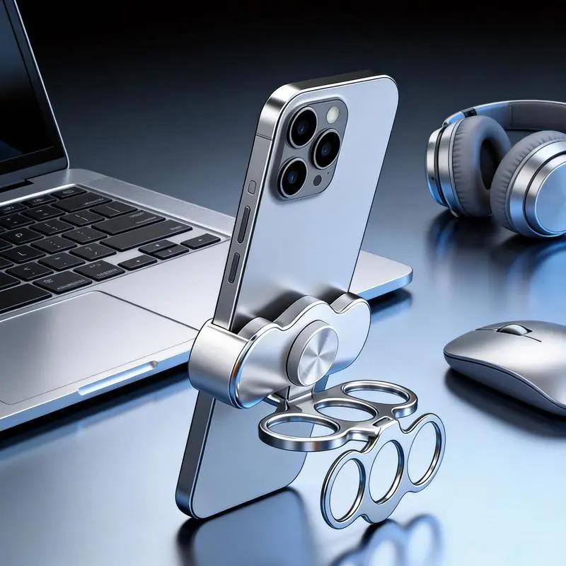 360 Rotation Phone Ring Stand, Dual Finger Loop Grip, Foldable Adjustable Mobile Holder with Desktop Support