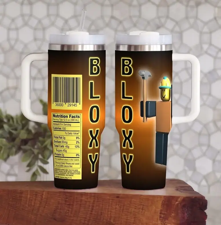 [Gaming Collection] Roblox Bloxy Cola 40oz/20oz Tumbler with Handle & Straw, Builderman Stainless Steel Double Wall Vacuum Insulated Travel Mug, Gamer Coffee Cup, Birthday & Christmas Gift for Roblox Fans