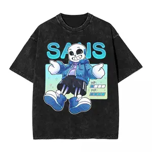 Washed T Shirts Sans Undertale Hip Hop Vintage T-Shirt High Street Streetwear Short Sleeve Summer Tops Tee Shirt Men Women