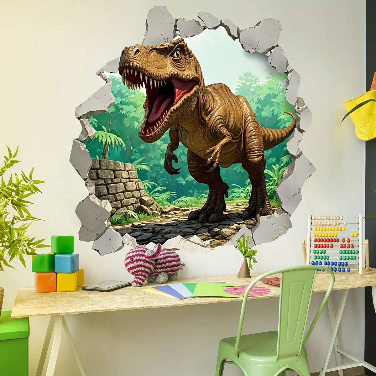 A set of 2 (30*60cm*2pcs) holey forest dinosaur decorative wall stickers for living room, bedroom and home background decoration B13527-KN