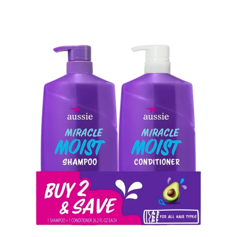 Aussie Miracle Moist Shampoo and Conditioner Hair Set, 26.2 fl oz, for All Hair Types