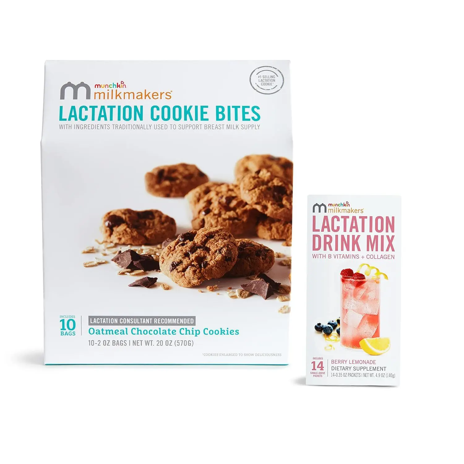 Munchkin Milkmakers Lactation Cookie Bites for Breastfeeding, Oatmeal Chocolate Chip Nursing Snacks, Fenugreek Free, 10 Pouches