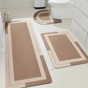 Non Slip Bath Mat, Thin Rugs Fit Door, Quick Dry Bath Mats, Machine Washable Bath Rugs for, &, Light Brown/Bordered/3 Piece
