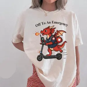 Women's Classic Casual Ribbed Fabric Breathable EMT Dragon T-Shirt - EMS Medical Top, Paramedic Graphic Sweatshirt Option, ER Nurse Gift for Emergency Medical Crew