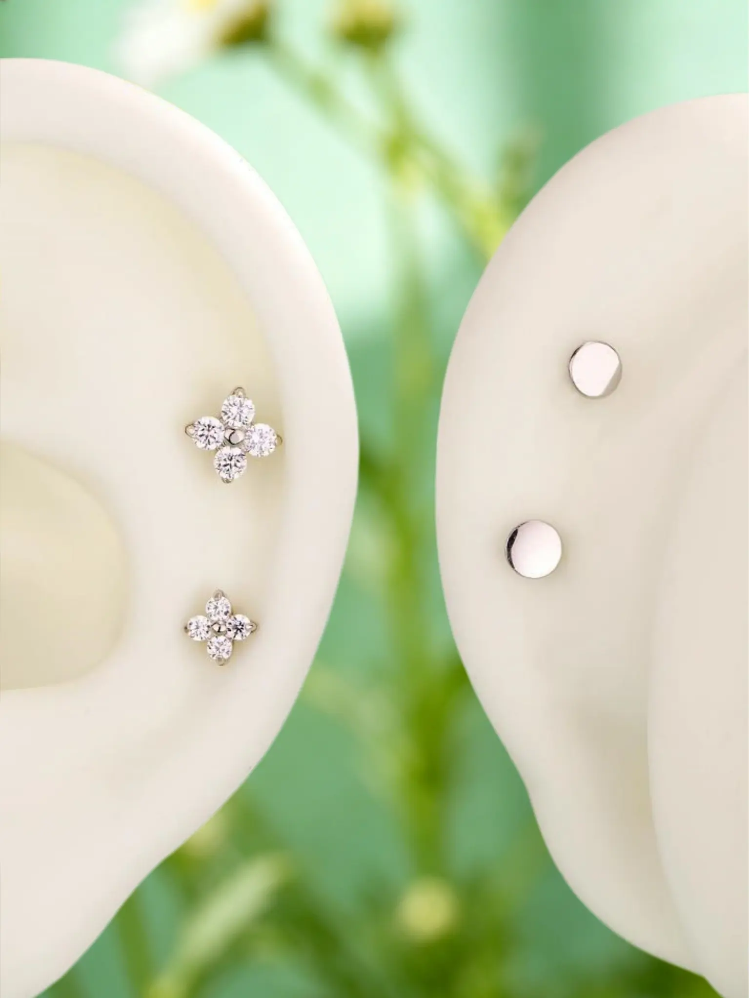 OUFER 16G 316L Stainless Steel Flower Threadless Push Pin Cubic Zirconia Helix Flat Back Stud Earrings for Women - Elegant Casual Jewelry, Piercing Accessories for Women