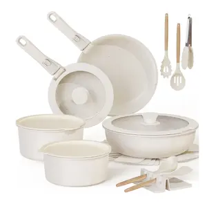 20pc Detachable Handle Pots & Pans Set – Space-Saving Cream White