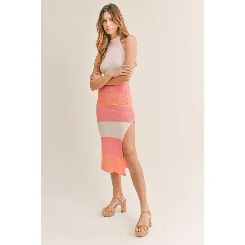 Lorelei Striped Halter Midi Dress - Pink