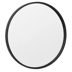 18-Inch Durable Metal Circle Glass Mirror with Light, Black Rubber Border - Hanging Aluminium-Iron Bathroom Vanity Decor, Ideal Christmas Gift for Entryways
