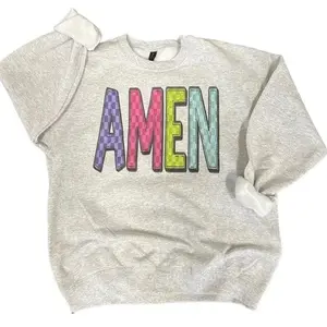 Bright Colored AMEN on Ash Gray Sweathirt