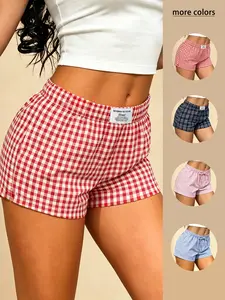 Sweet Cool Y2K Style Low Waist Plaid Striped Shorts, Women's Summer Thin Loose Fit Casual Pants, Essential for Summer Dopamine Fashion