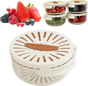 2-in-1 Draining and Preservation Basket, Multifunctional Fruit and Vegetable Washing Bowl with Lid, Foldable Handle Drainer for Kitchen