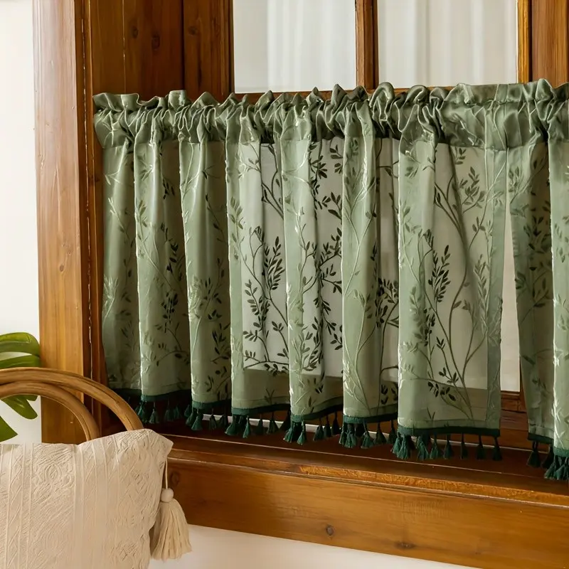 Vintage Farmhouse Lace Trim Curtain, Home Decoration Curtain, Home Decorative Curtain, Transparent Embroidered Window Drapes, Rod Pocket Hanging, Ideal for Garden, Cabin, Living Room, Bedroom