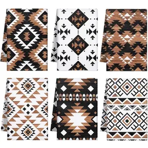 Set of 6 Western Aztec Kitchen Towels Vintage Themed Dish Towel