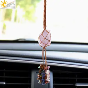 JOYTUTUS Rearview Mirror Decoraties Voor Auto Opknoping Verpakt Natuurlijke Ruwe Tuimelde Palm Steen Hanger Fengshui Muur Home Ornament Decor