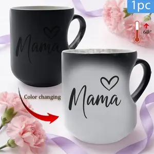 Heart-Shaped Magic Color-Changing Ceramic Cup, Mother's Day Gift, I Love Mom Design, Birthday Present, Modern Style, 11oz, Drinkware, Stylish, Mug, Coffee