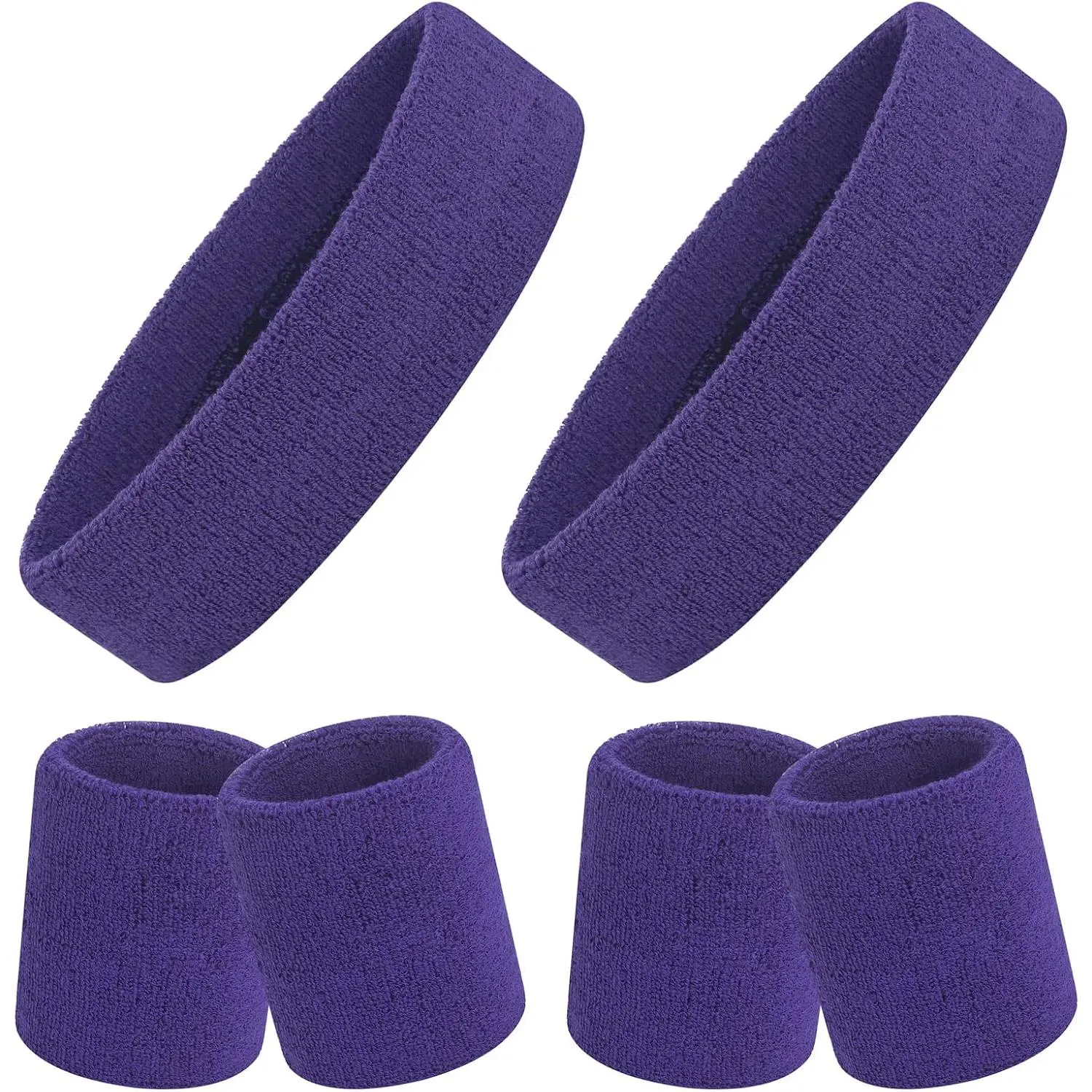 6 Pieces Sweatbands Set - Sports Headbands Wristbands for Men & Women,Cotton Terry Cloth Sweatband for Tennis,Basketball,Gym,Working Out - Moisture Wicking Elasticity