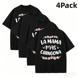 100% Cotton La Mama Mas Chingona Spanish Mom Floral Mother's Day Crewneck T-Shirt  Streetwear 4pack Tshirt