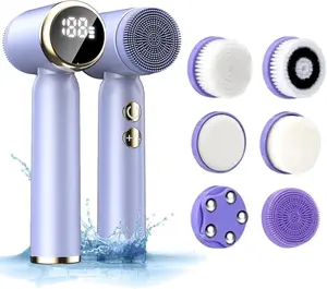 New LED Electric Facial Cleansing Brush Set, Waterproof Rechargeable Face Scrubber with 6 Heads, Deep Cleaning for Dry & Oily Skin