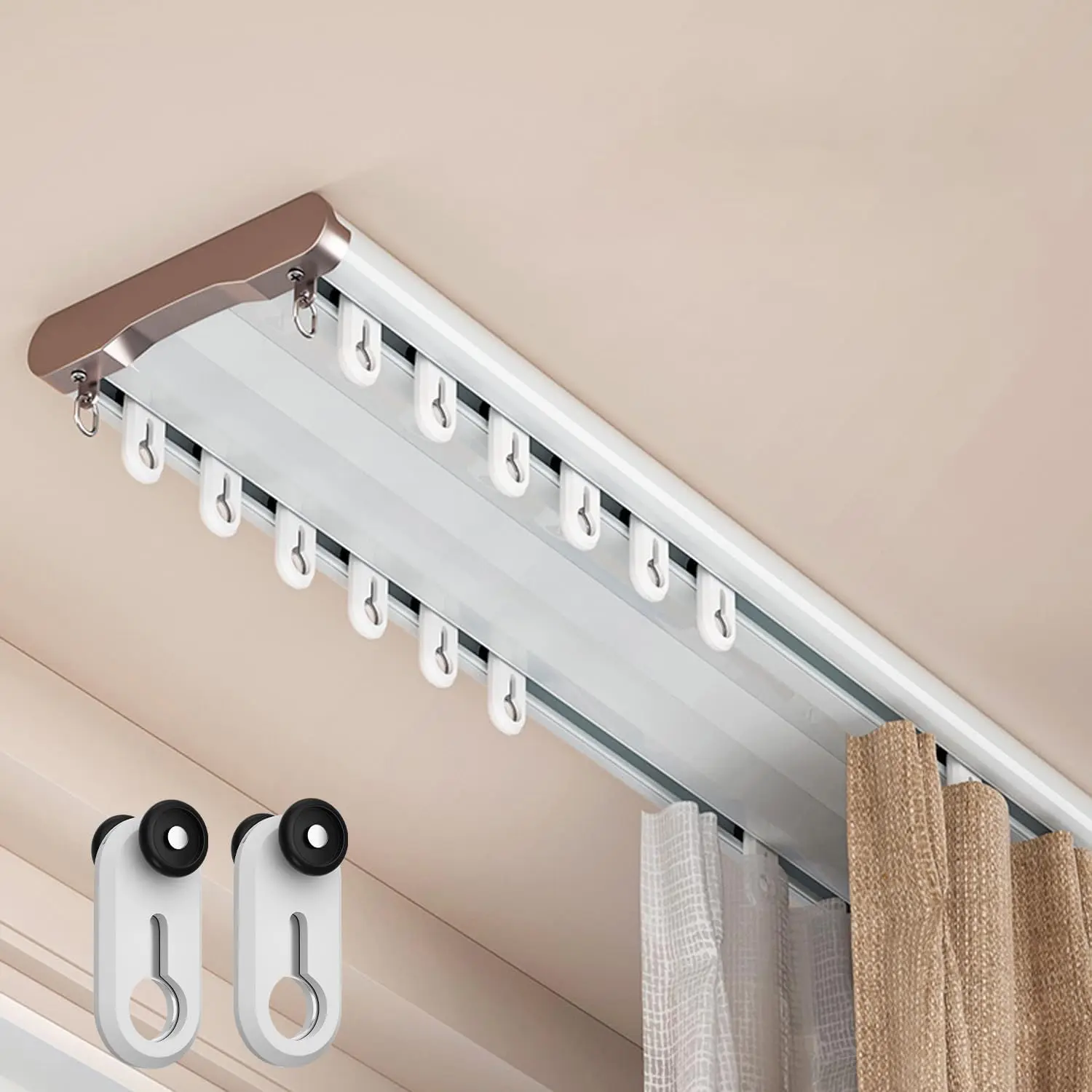 Heavy-Duty Double Ceiling Mount Curtain Track Silent Aluminum Sliding Curtain Rails Double Row Room Divider for Living Room Bedroom 6FT