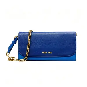 Pre-owned miu miu . Crossbody Bags Blue Vacchetta Leather Wallet On Chain