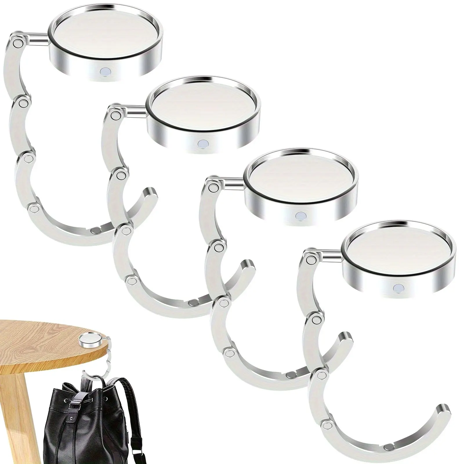 4-Piece Metal Handbag Hooks, Foldable Purse Hook, Foldable, Portable Non-Slip, Multi-Functional, Ideal for Desktop Wallet Rack, Durable & Space Saving Design