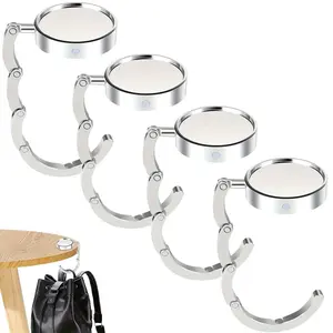 4-Piece Metal Handbag Hooks, Foldable, Portable Non-Slip, Multi-Functional, Ideal for Desktop Wallet Rack, Durable & Space Saving Design