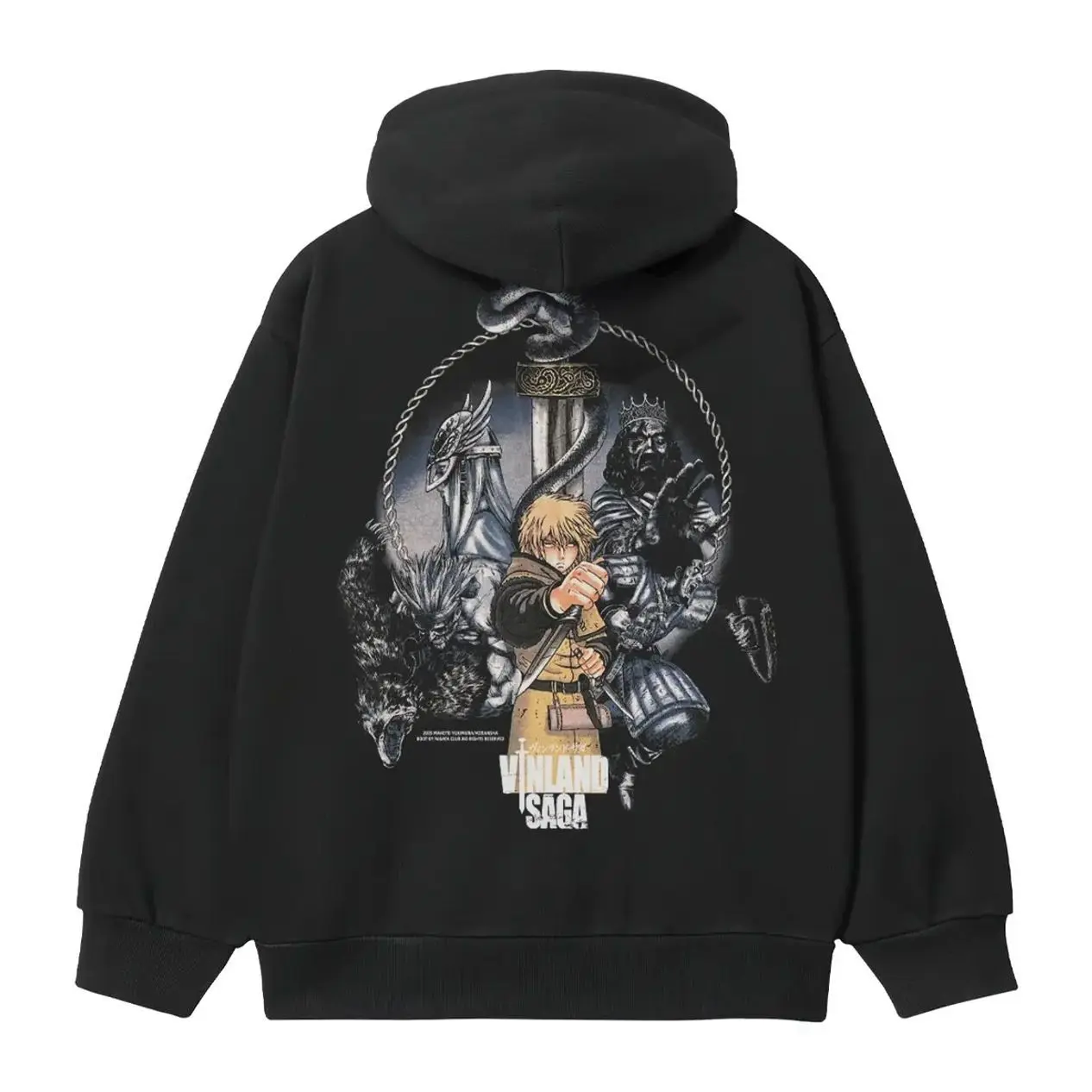 Vinland Saga "Thorfinn" Heavyweight Vintage Hoodie Cotton Blend Classic Anime Sweatshirt Menswear Tops Pullover Long Sleeve Casual Biker Black Slogan Print Crewneck Wetsuit AFQ