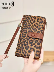 Women's RFID Blocking Wallet, Dual-Fold Zipper Coin Pouch, Wrist Strap, ID Window, Compact Durable Design, Fashion Accessory, Casual Trendy Wallet, RFID Blocking Purse