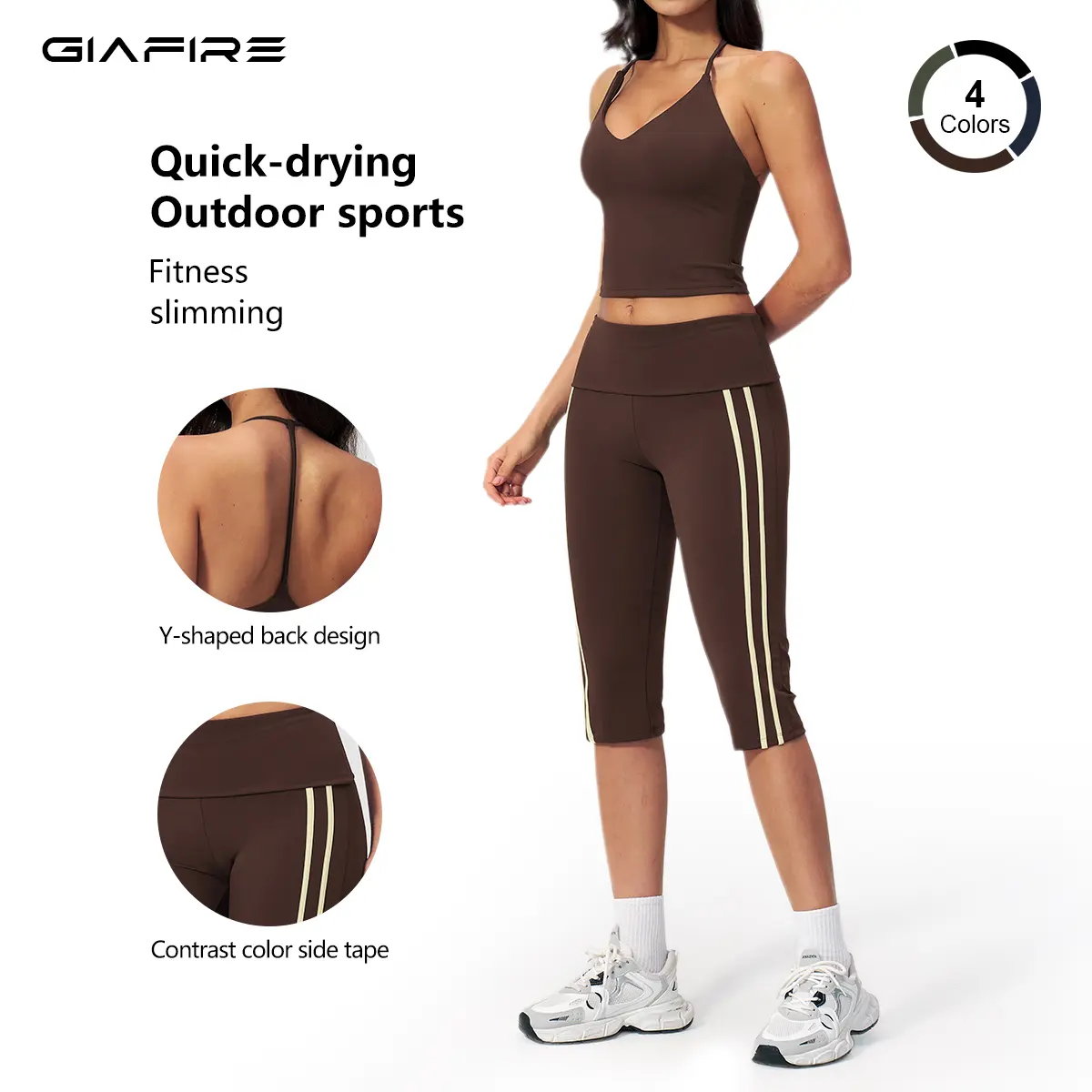 GIAFIRE Women’s Two-Piece Sports Set – High-Waisted Rolled Shorts and Back-Enhancing Tank Top, Quick-Dry Fabric, Suitable for Running, Fitness, and Yoga