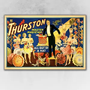 360 Stand Thurston Out of a Hat Vintage Magic Poster Print, 36x54 in. Artistic Colorful Photo Wall Art, Home Decoration for Room Living Spaces