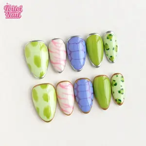 10pcs Handmade Green Grape Bubbles Press-On Nails | Short Almond Shape | Fresh Spring/Summer Fruit Vibes | Reusable DIY Nail Art Kit for Daily Wear, Parties & Travel | Cute Trendy False Nails for Women, Easy Apply & Long Lasting