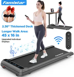 Famistar Walking Pad & Under Desk Treadmill for Home & Office, 45"*16" Extra Long Walking Area, 2.5HP, Remote Control, Bluetooth Speaker, 0.5-4Mph Speed, Individual Window Smart Displays resistance band