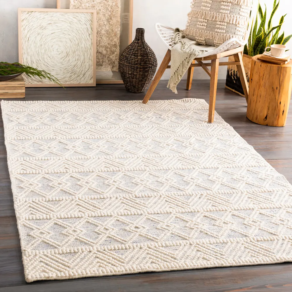 Livabliss HYG2306-810 Handmade Wool Fiber Indoor Rug Set - 8'x10' & 2'x3' Dark Blue & White Hygge Flat Weave Rugs with Spot Clean Feature, 2' X 3'