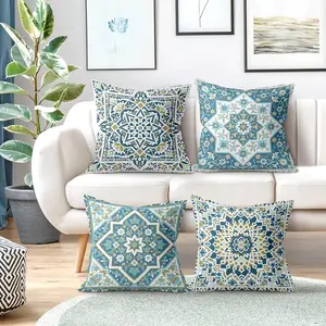 Bohemian Style Pillow Covers Set of 4, Single-Sided Print Decorative Pillows, 45x45cm, Hidden Zipper, Indoor Outdoor Use